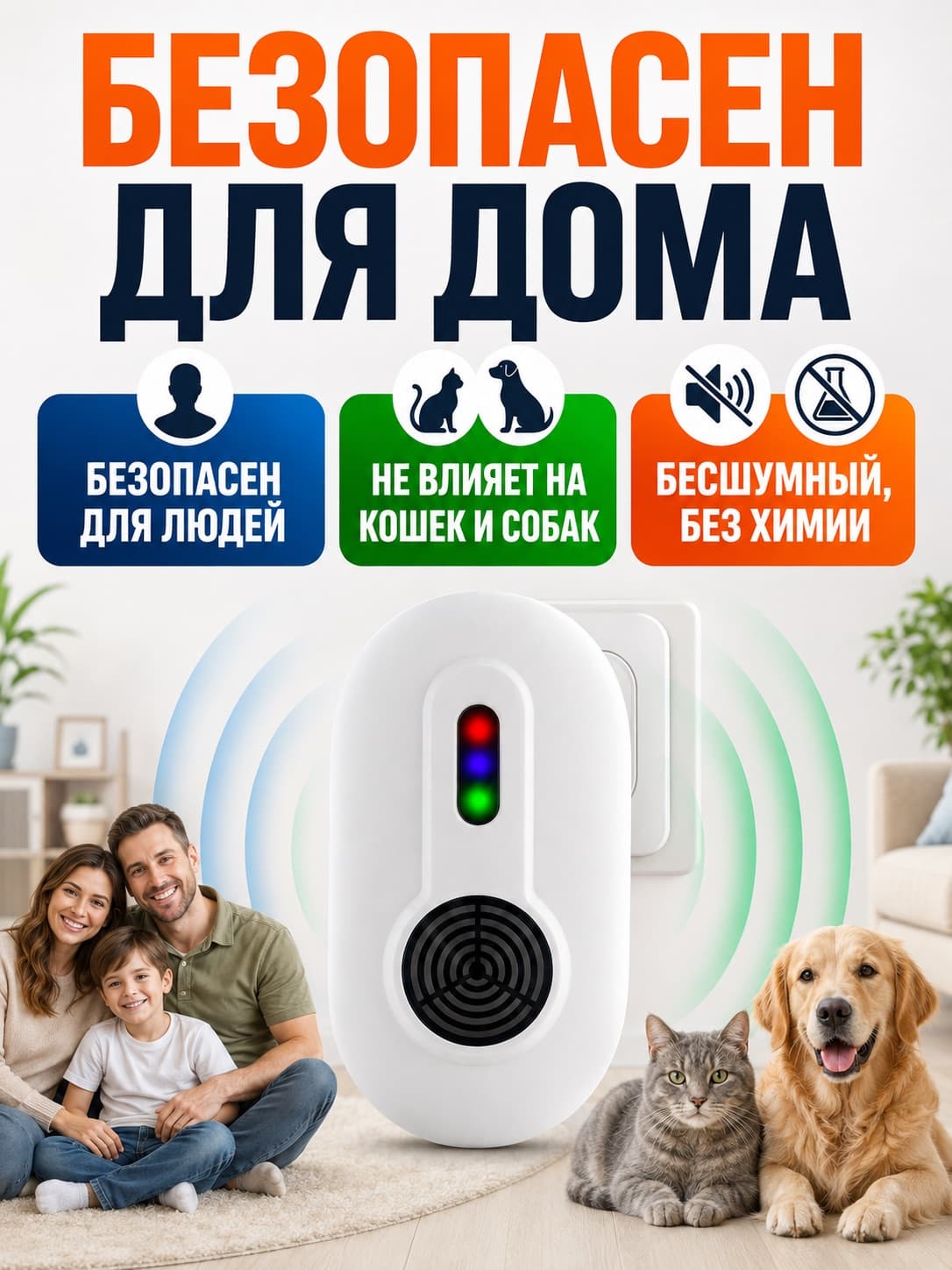 Электромагнитный и ультразвуковой отпугиватель мышей, крыс и насекомых Мангуст SD-042