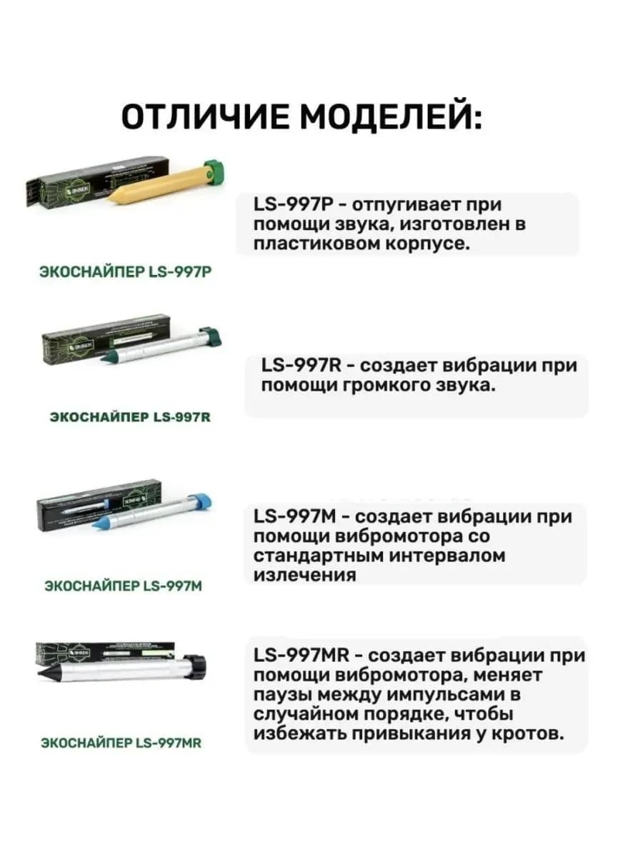 Отпугиватель кротов и змей ЭкоСнайпер LS-997MR + 4 батарейки