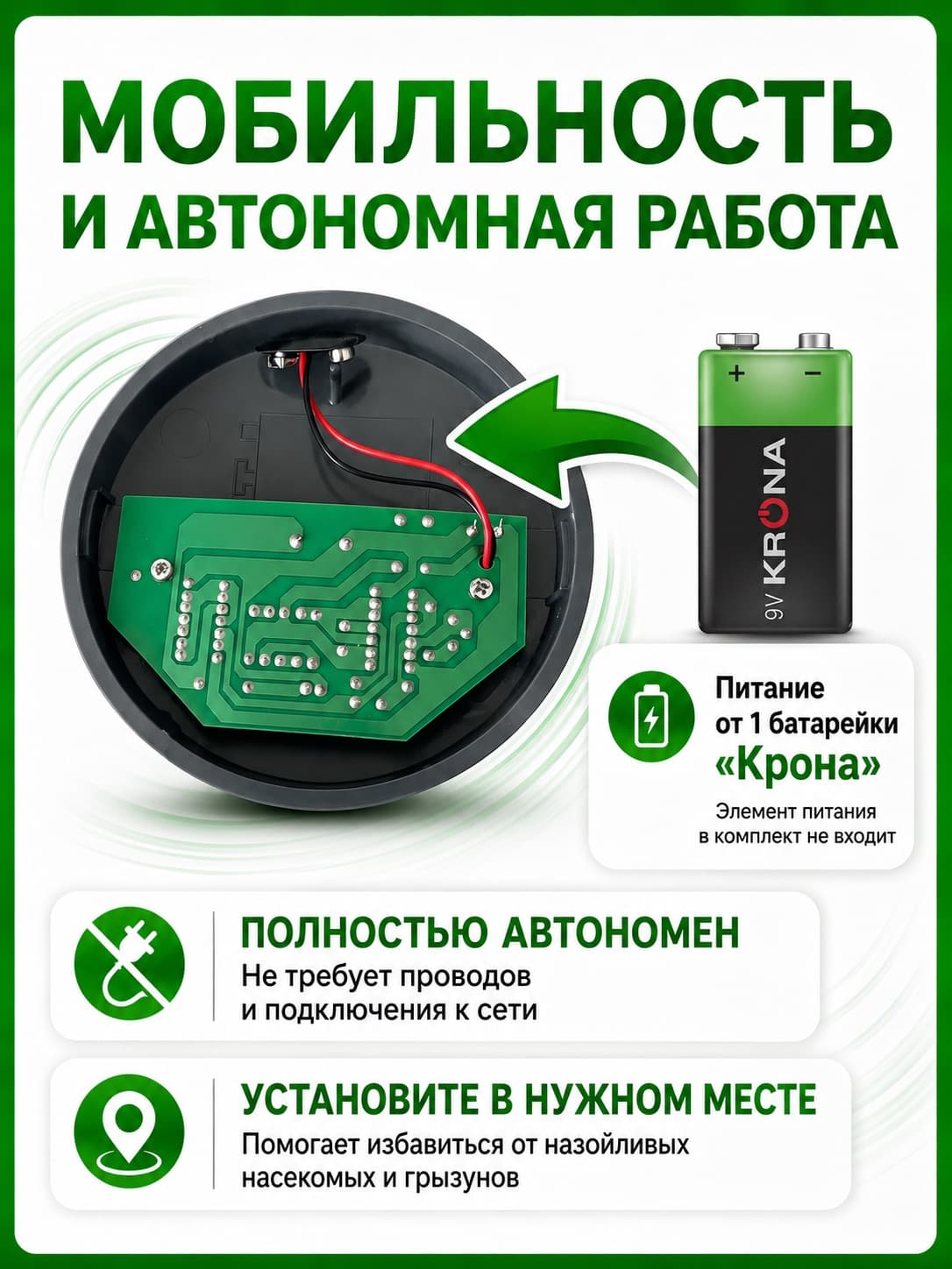 Отпугиватель крыс, мышей, грызунов, муравьев и клопов ЭкоСнайпер LS-989