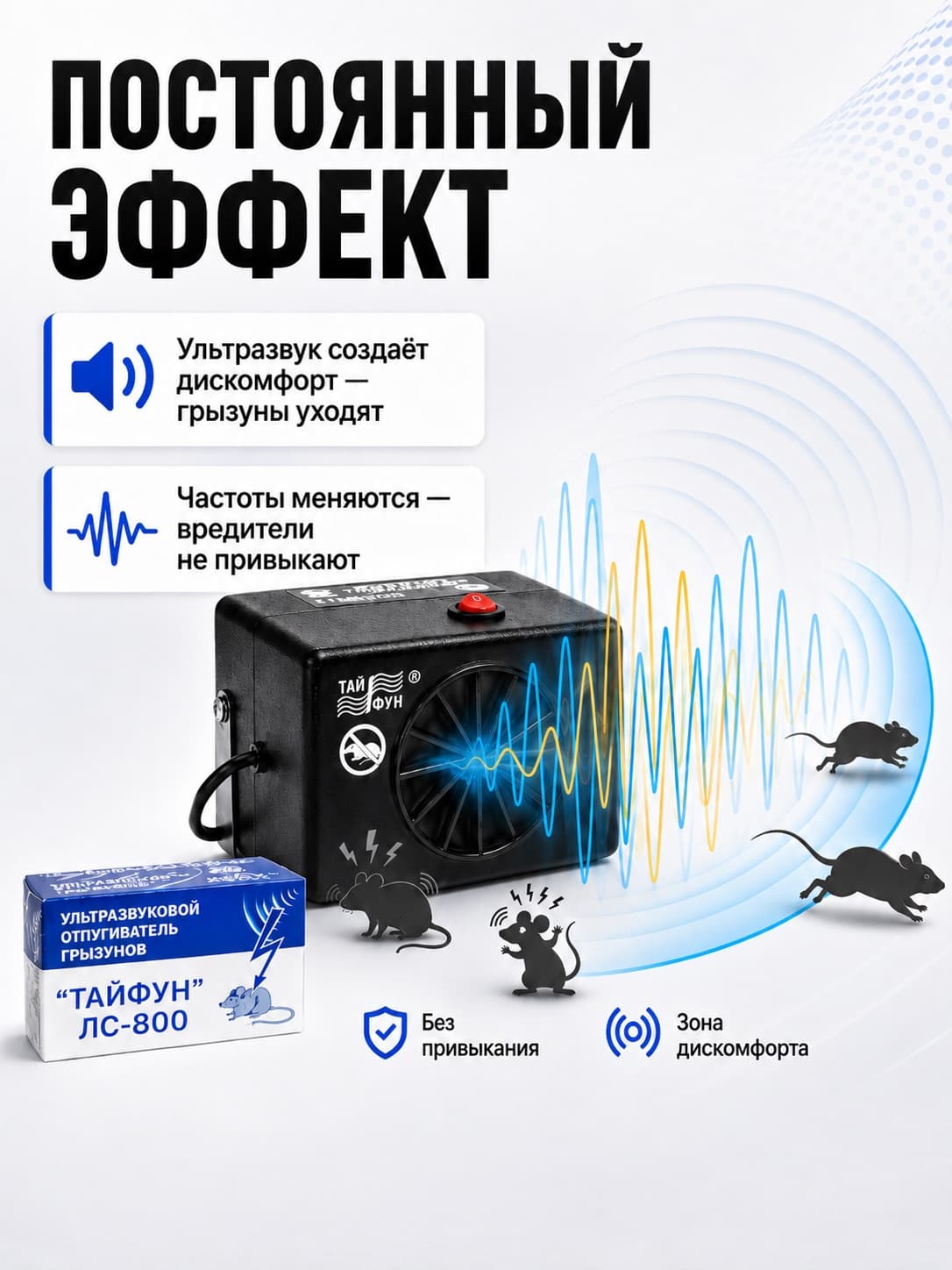 Ультразвуковой отпугиватель грызунов Тайфун ЛС-800