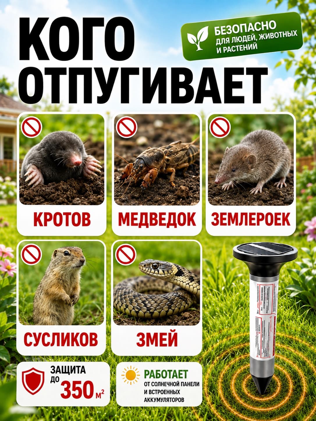 Отпугиватель кротов на солнечной батарее Тайфун Антикрот