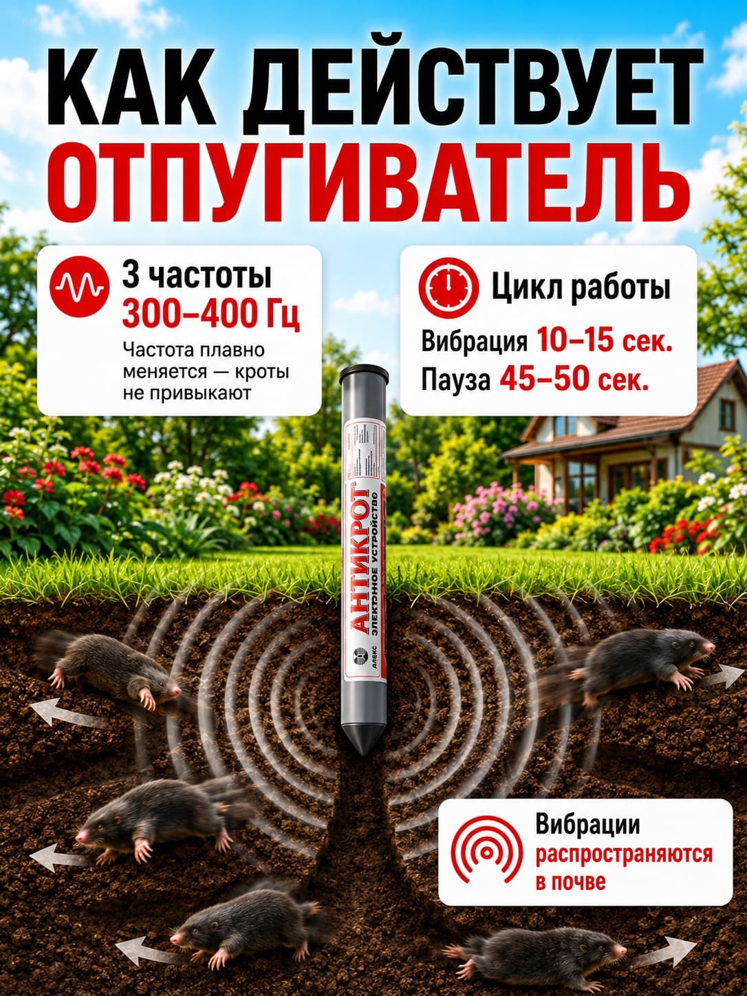 Отпугиватель кротов Тайфун Антикрот (вибрационный)