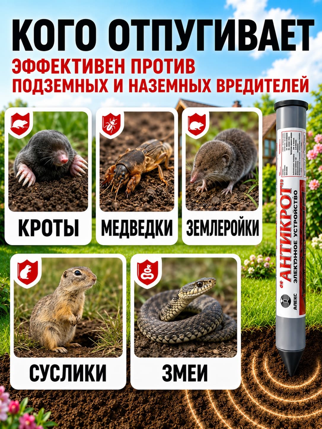 Отпугиватель кротов Тайфун Антикрот (вибрационный)