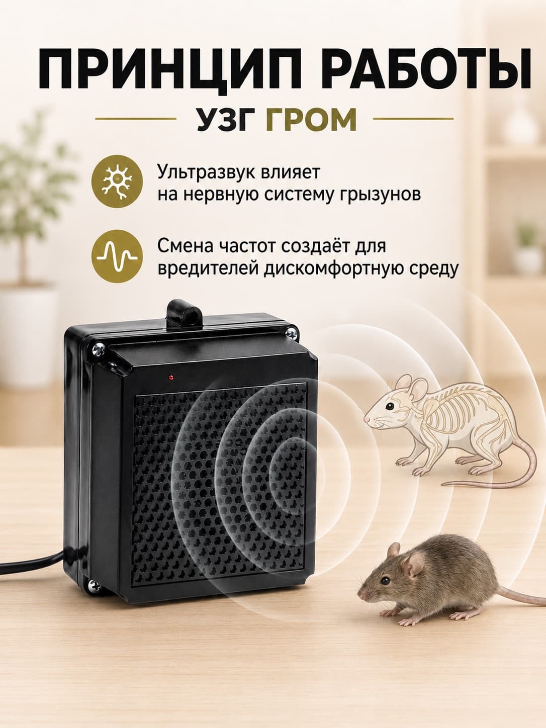 Отпугиватель грызунов УЗГ Гром 220В