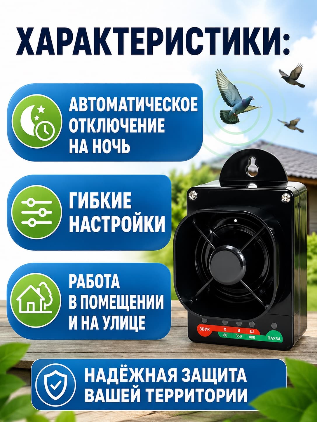 Торнадо ОП.01-А - профессиональный отпугиватель птиц с аккумулятором