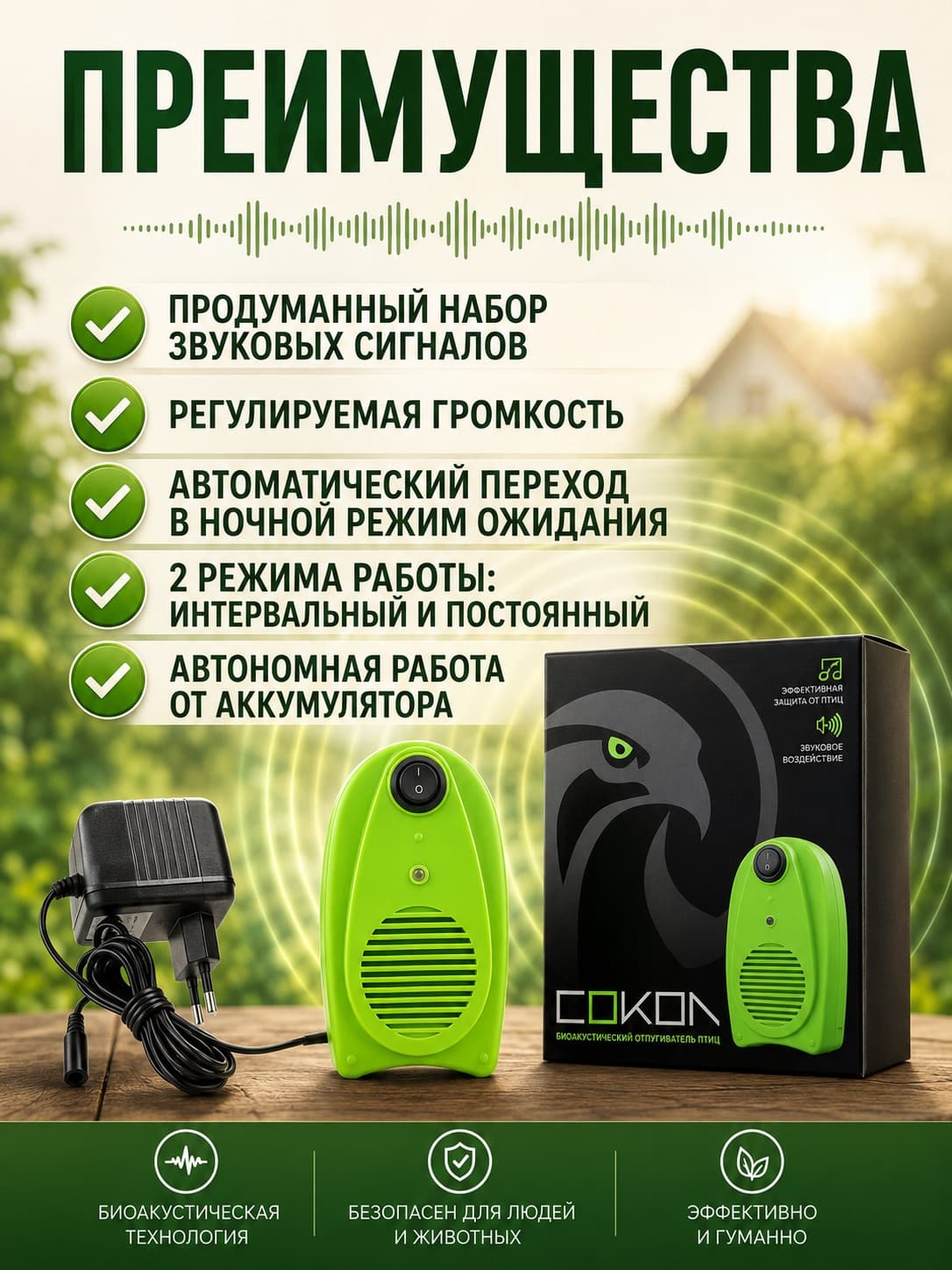 Биоакустический отпугиватель птиц Сокол