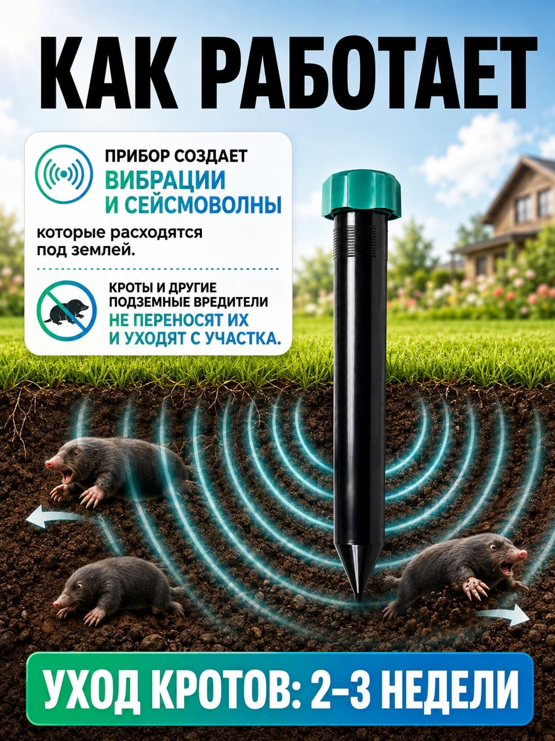 Торнадо ОЗВ.02 - вибрационный отпугиватель кротов и змей на батарейках