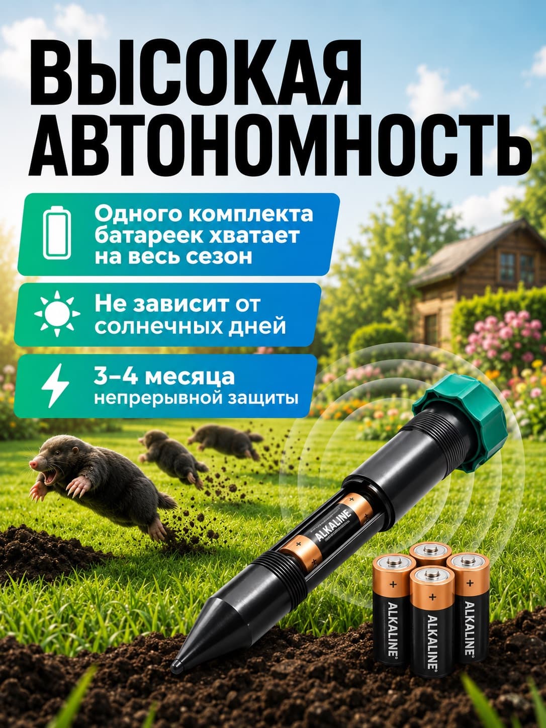 Торнадо ОЗВ.02 - вибрационный отпугиватель кротов и змей на батарейках