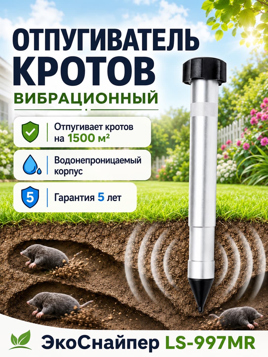 Вибрационный отпугиватель кротов Экоснайпер LS-997MR