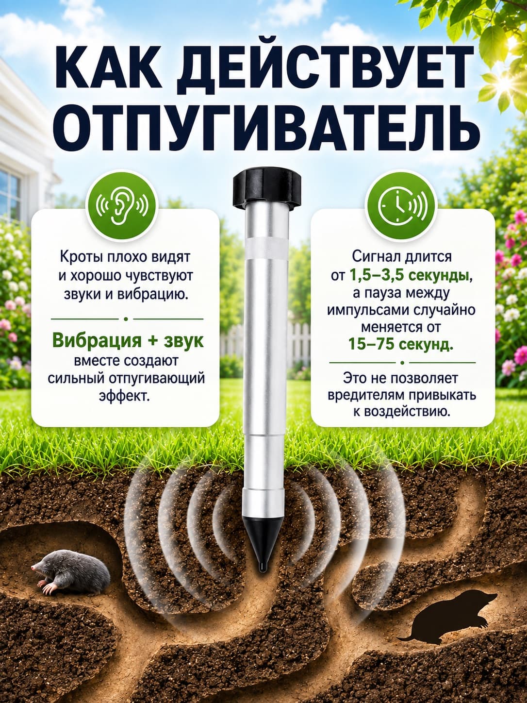 Вибрационный отпугиватель кротов Экоснайпер LS-997MR
