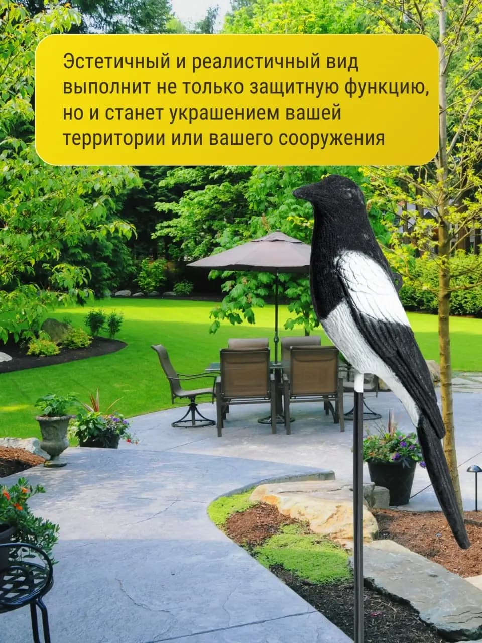 Визуальный отпугиватель птиц «Сорока» — фигура во дворе